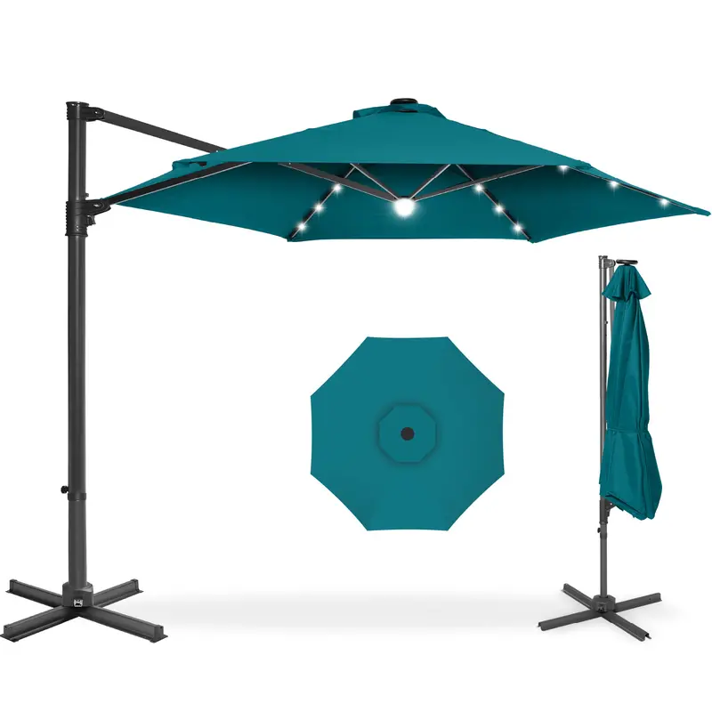 10-Foot 360-Degree Rotating Offset Patio Umbrella with Integrated LED Lighting