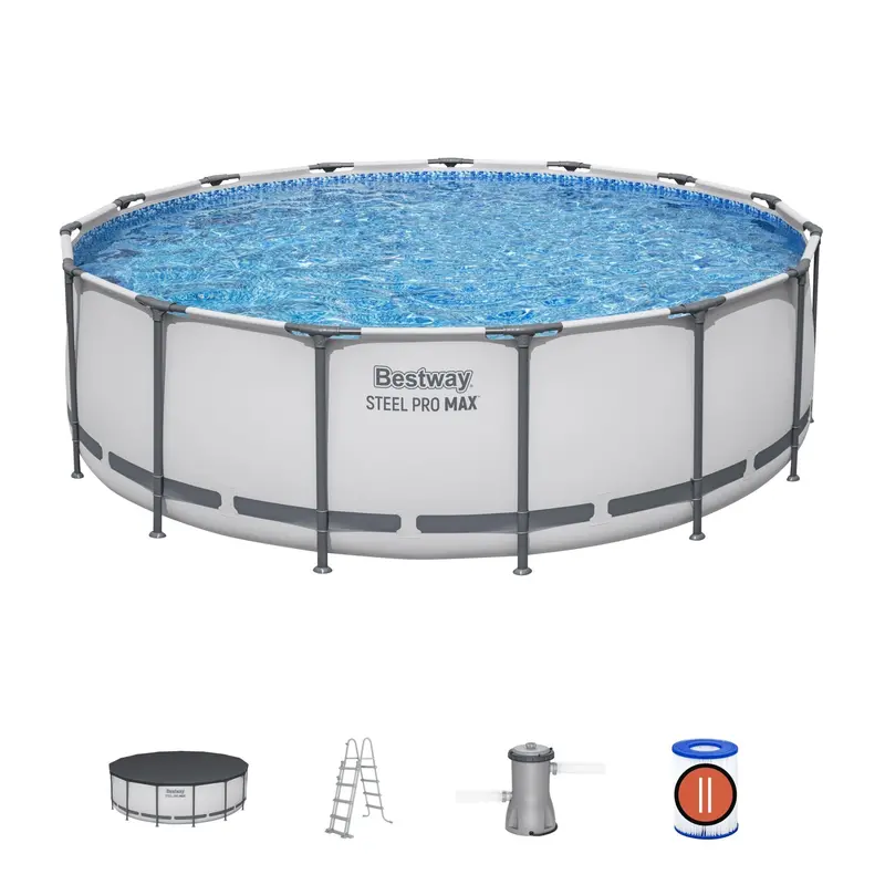 15ft Round Steel Pro Max Above-Ground Pool Kit – Grey