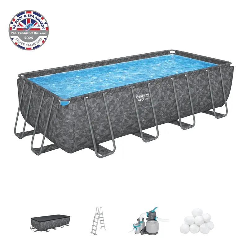 18ft Rectangular Grey APX 365 Steel Above-Ground Pool Kit – 52in Height