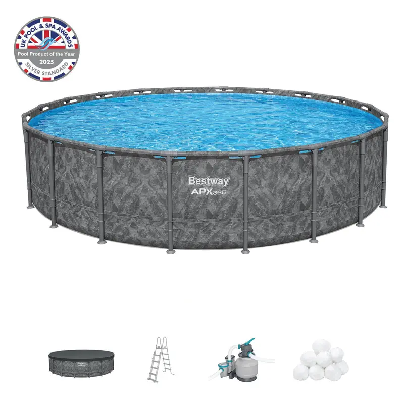 20ft Round Grey APX 365 Above-Ground Pool Bundle – 52in Wall Height