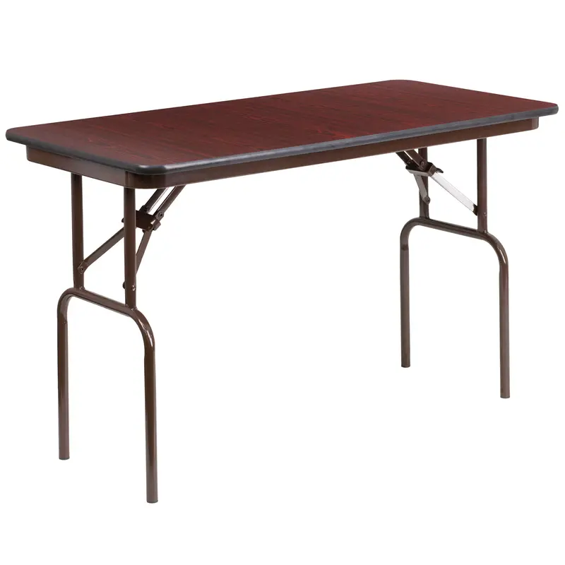 4-Foot Mahogany Melamine-Laminate Folding Banquet Table