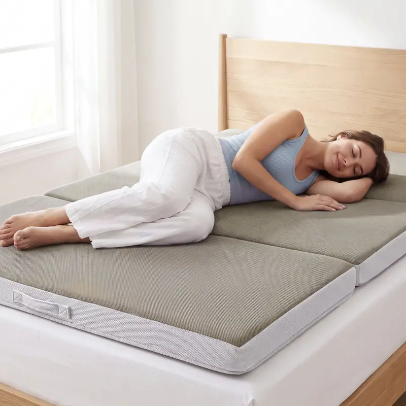 4-Inch Foldable Travel Mattress Topper in Taupe Gray
