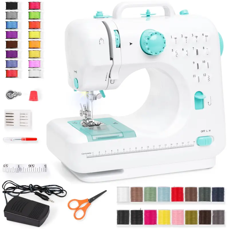 6V Portable Foot-Pedal Sewing Machine Featuring 12 Built-in Stitch Options