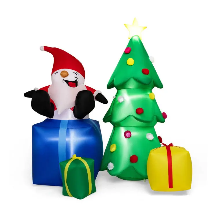 7-Foot Illuminated Christmas Display: Santa, Tree & Gift Boxes Set