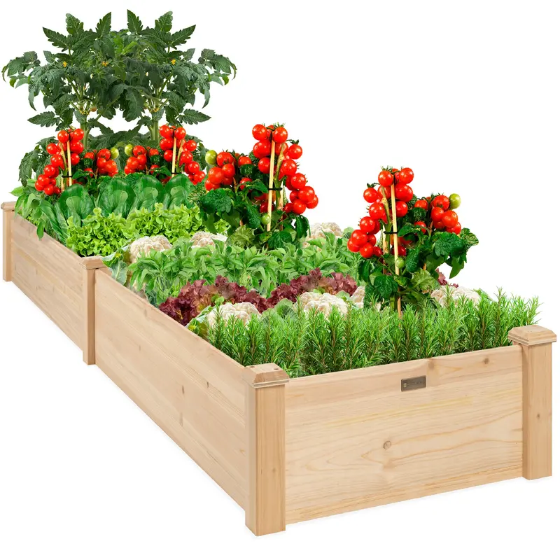 8 ft × 2 ft Natural Fir Wooden Raised Garden Planter