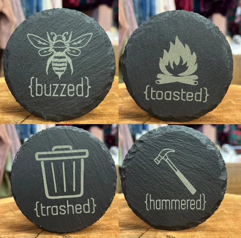 Abstract Round Metaphor Design Slate Coasters – 4-Piece Set