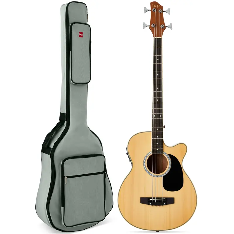 Acoustic-Electric Bass Guitar with Onboard EQ, Adjustable Truss Rod, and Padded Gig Bag