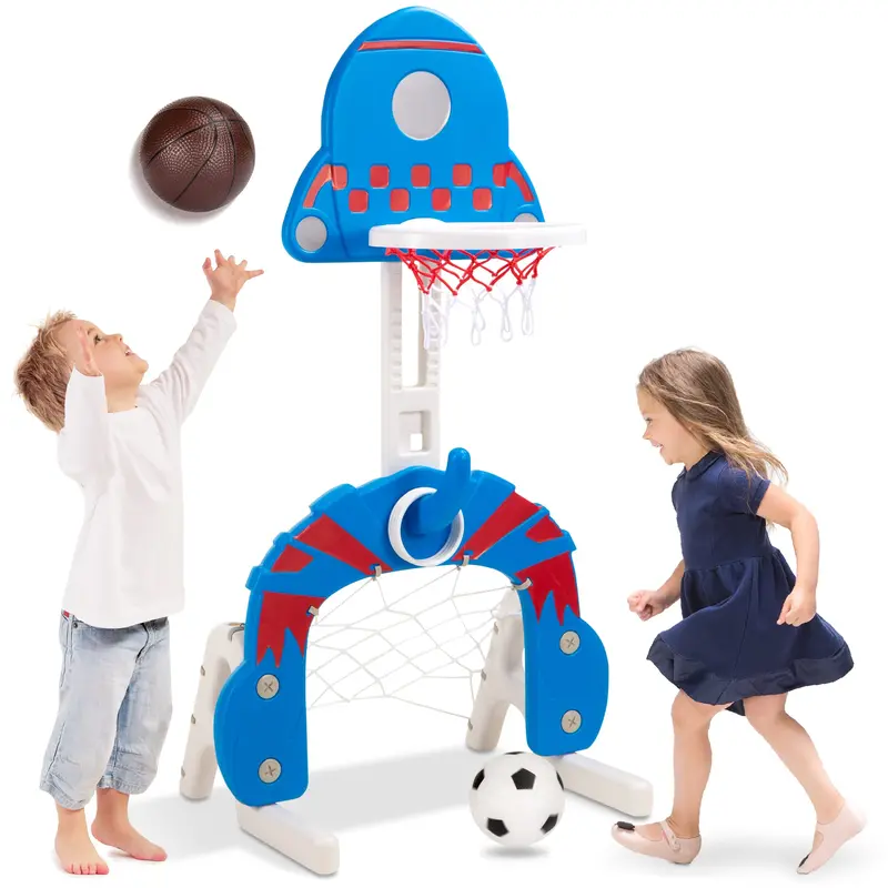 Adjustable 3-in-1 Toddler Basketball Hoop and Multi-Activity Play Center