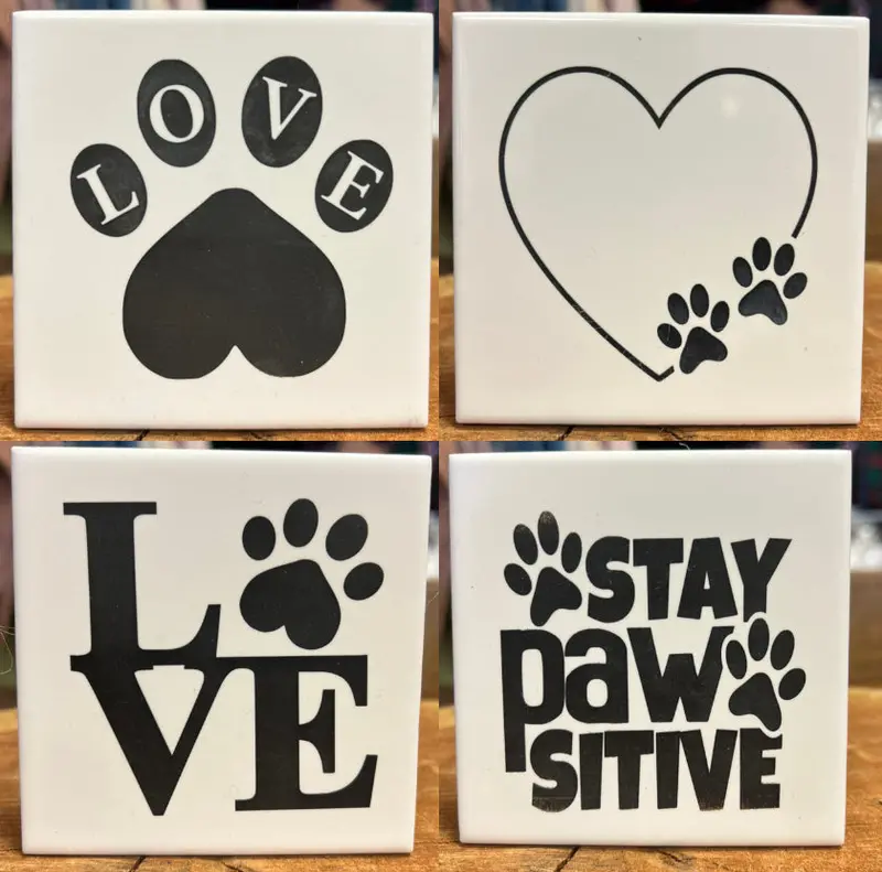 Adorable Paw Print Design Ceramic Tile Coasters – 4-Pack