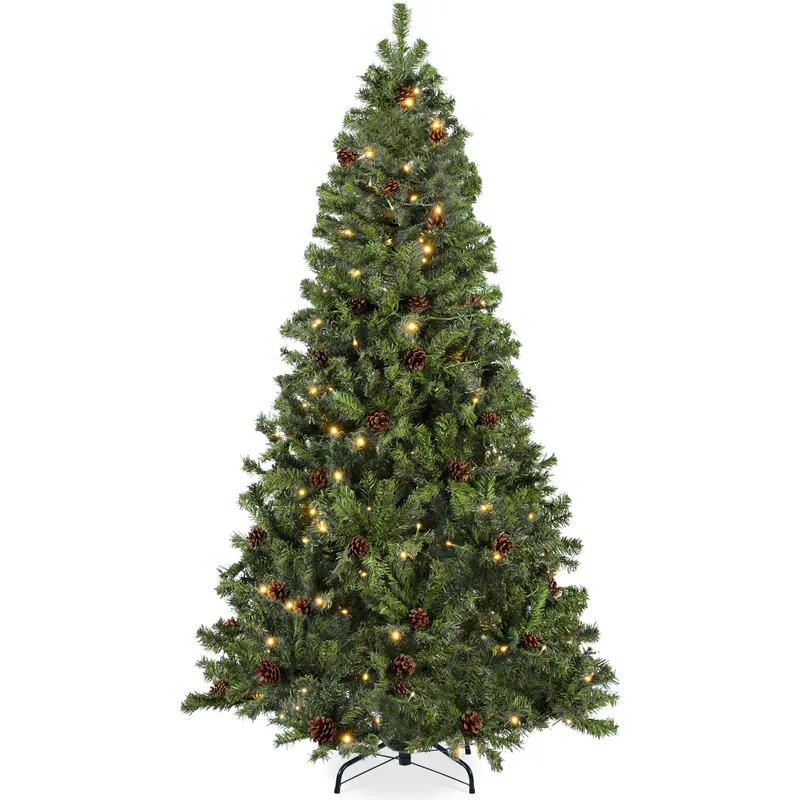 All-in-One Pre-Lit and Pre-Decorated Spruce Tree with Pinecone Accents