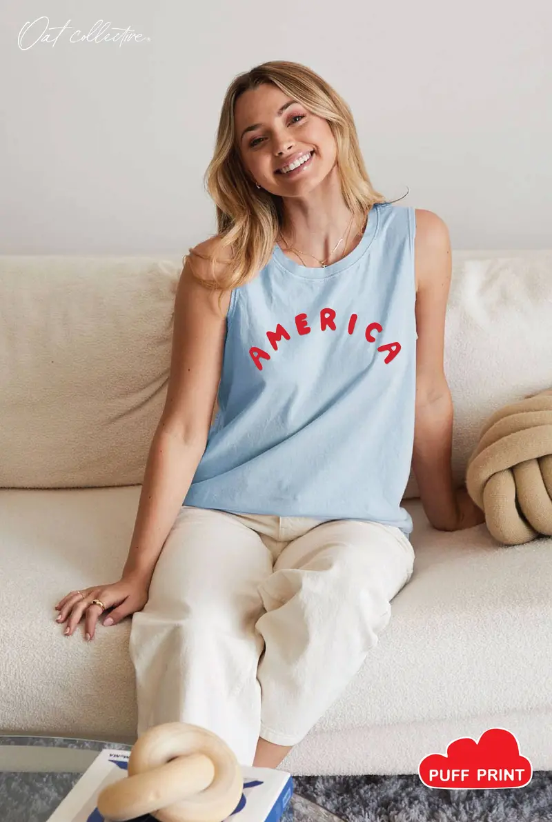 America Puff-Print Patriotic Tank Top