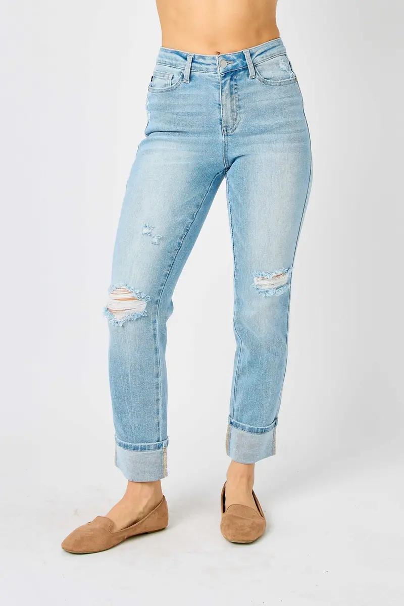 Americana Flag Cuffed Boyfriend Capris – Mid-Rise – Judy Blue