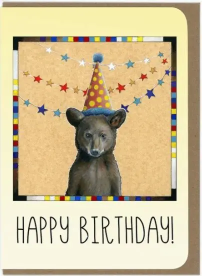 Amy Rose Moore Bear Cub Birthday Card with Whimsical Art