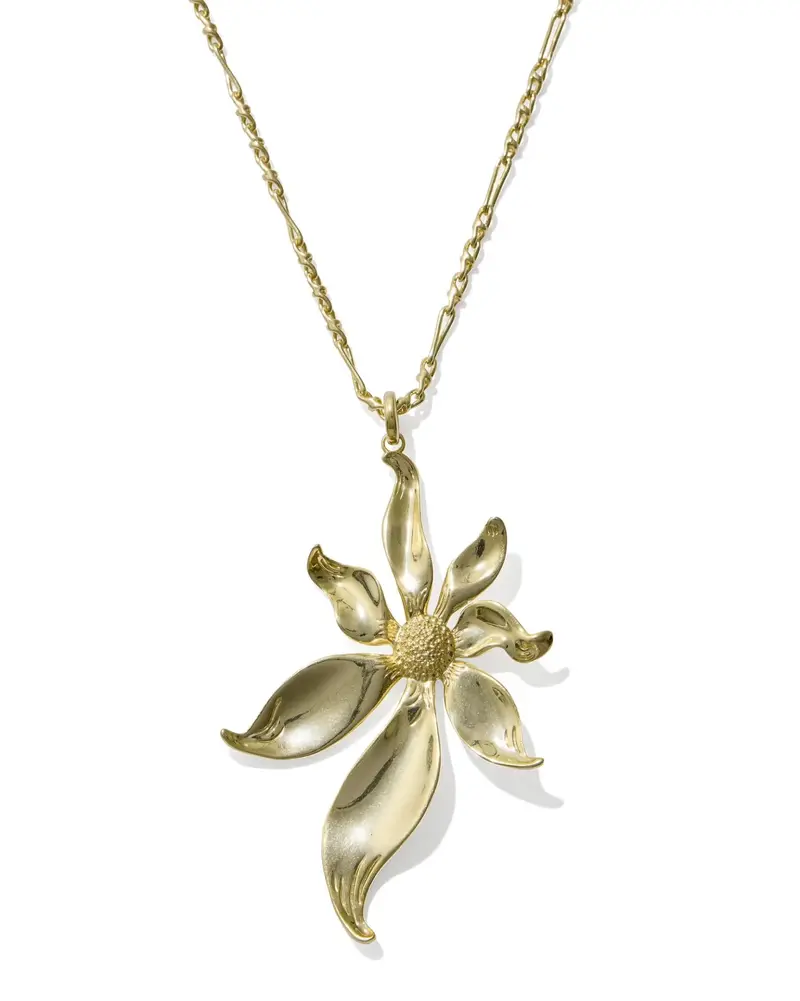 Anya Floral Gold Long Pendant Necklace