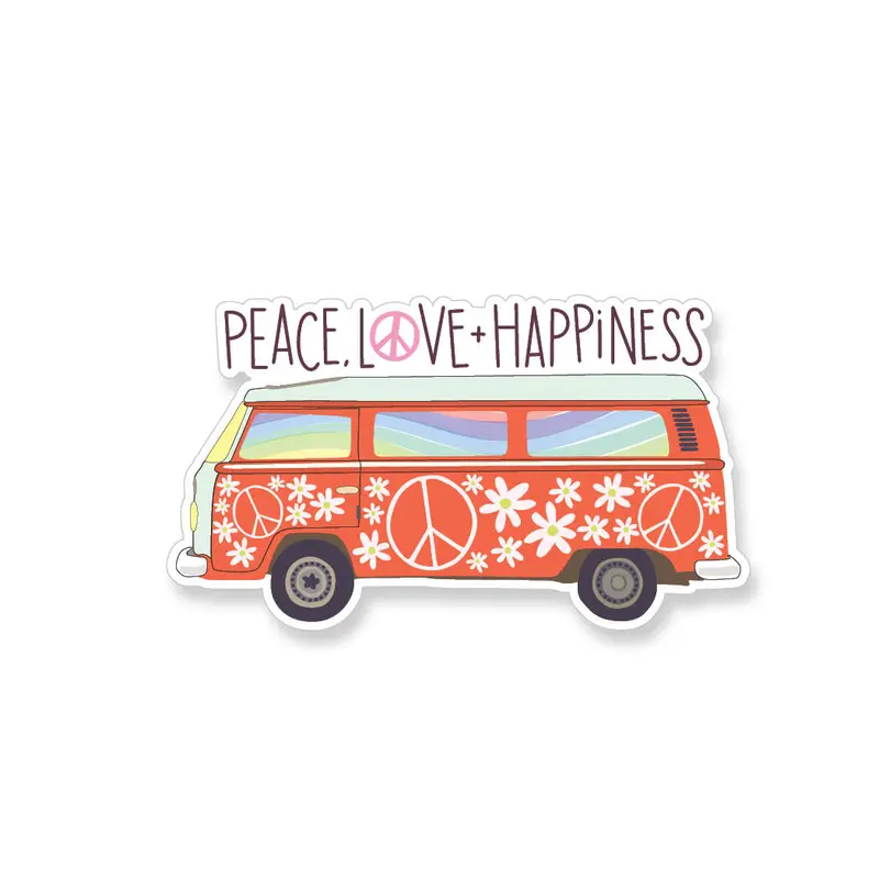 Apartment 2 Cards Peace Love Happiness Vintage-Style Bus Sticker