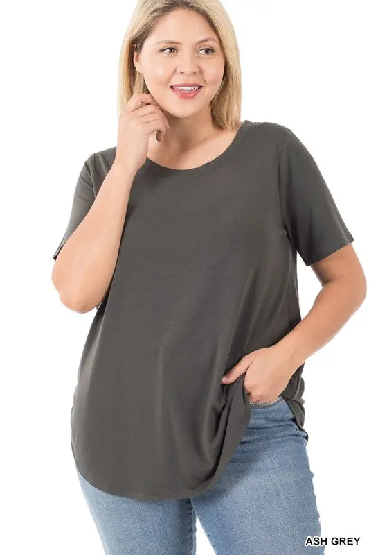 Ash Grey Plus Size Short Sleeve Round Neck Top
