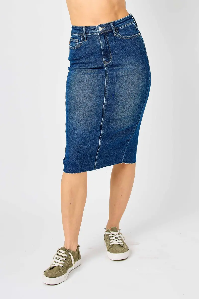 Back-Slit Mid-Length Skirt with High-Rise Waist – Judy Blue (Regular & Plus)