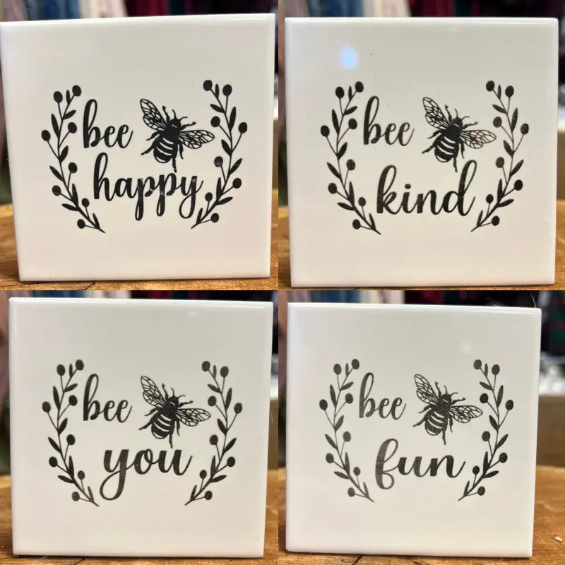Bee-Themed Ceramic Tile Coasters for Honey Lovers