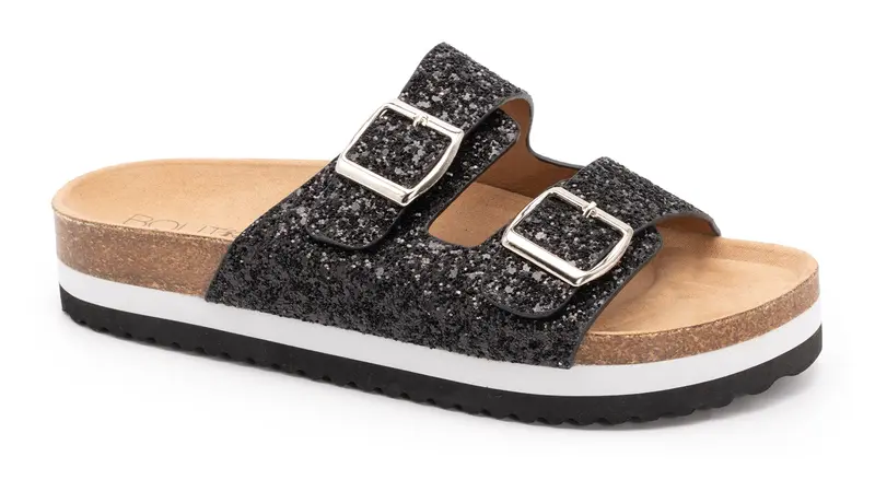 Black Glitter Beach Babe Slide Sandals
