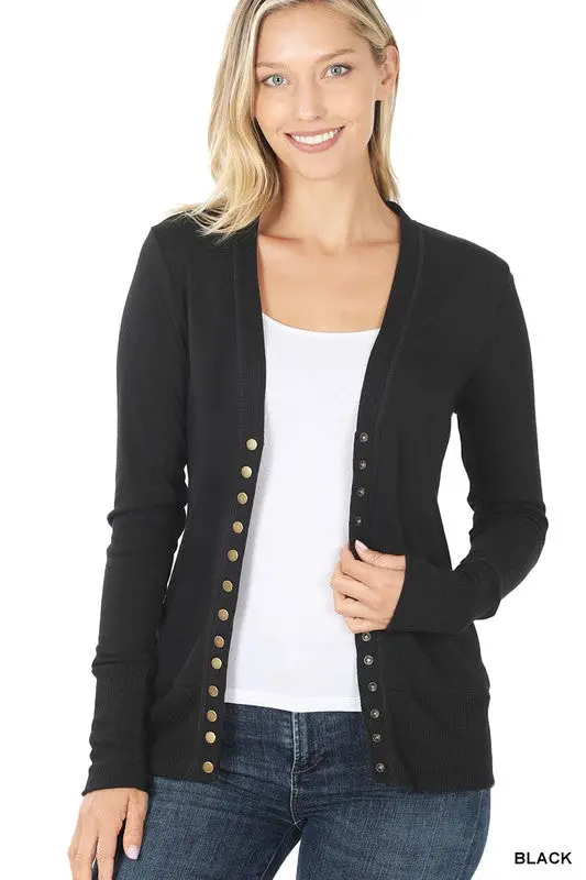 Black Snap-Front Plus-Size Cardigan Sweater