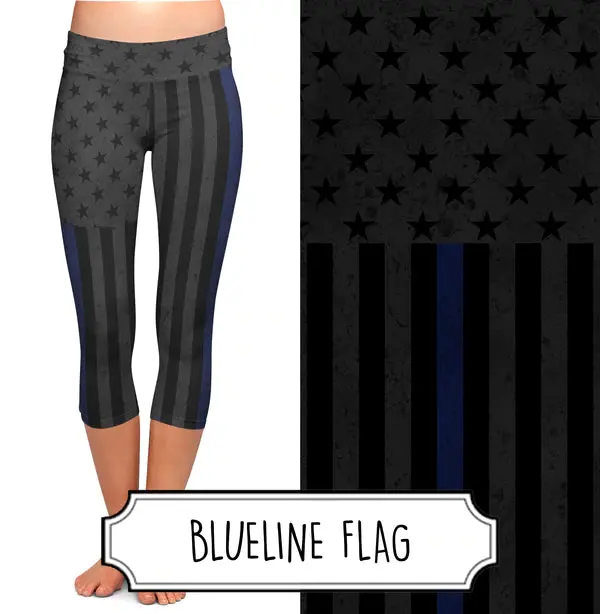 Blue Line Flag Printed Capri Pants
