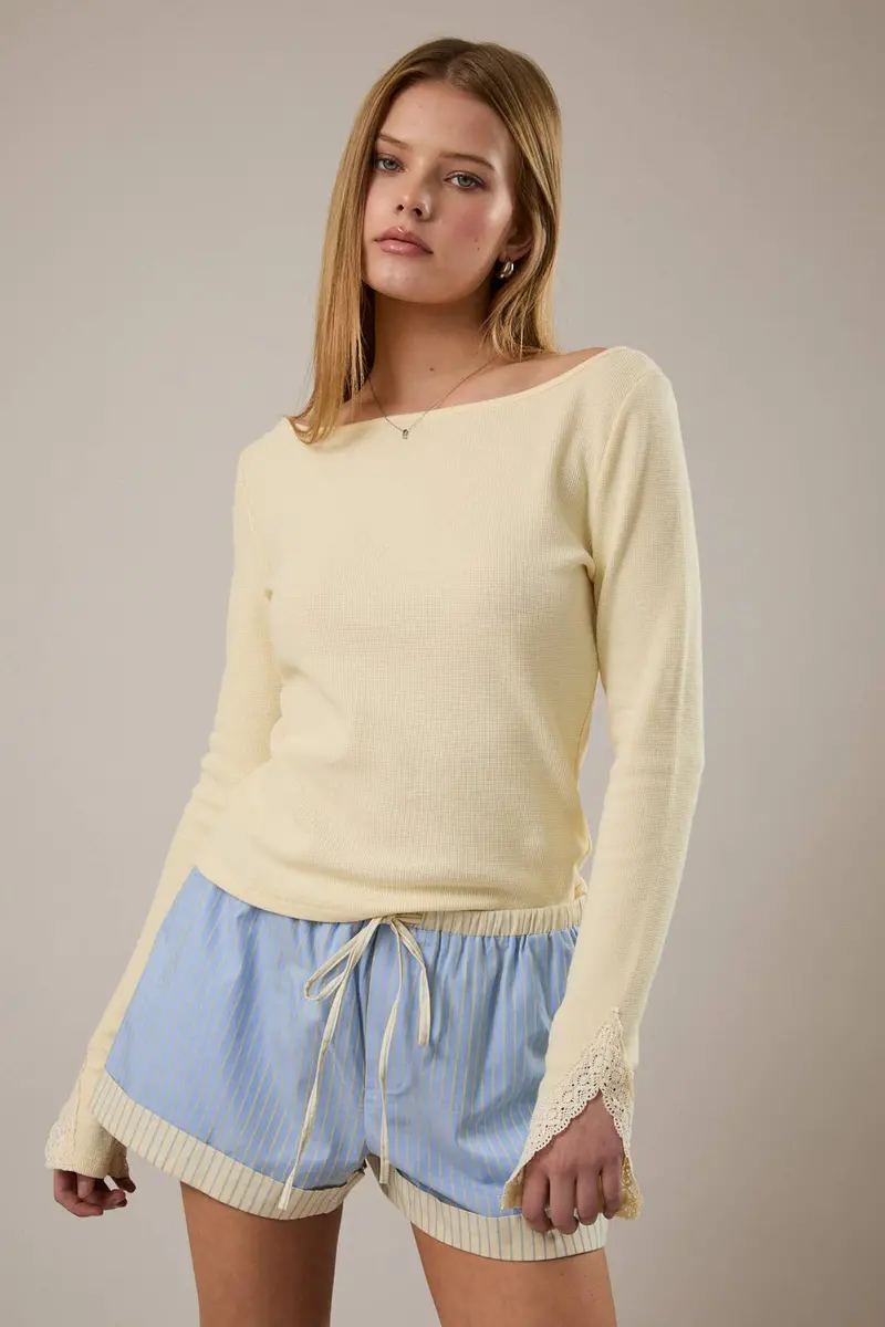 Blue Striped Drawstring Lounge Shorts