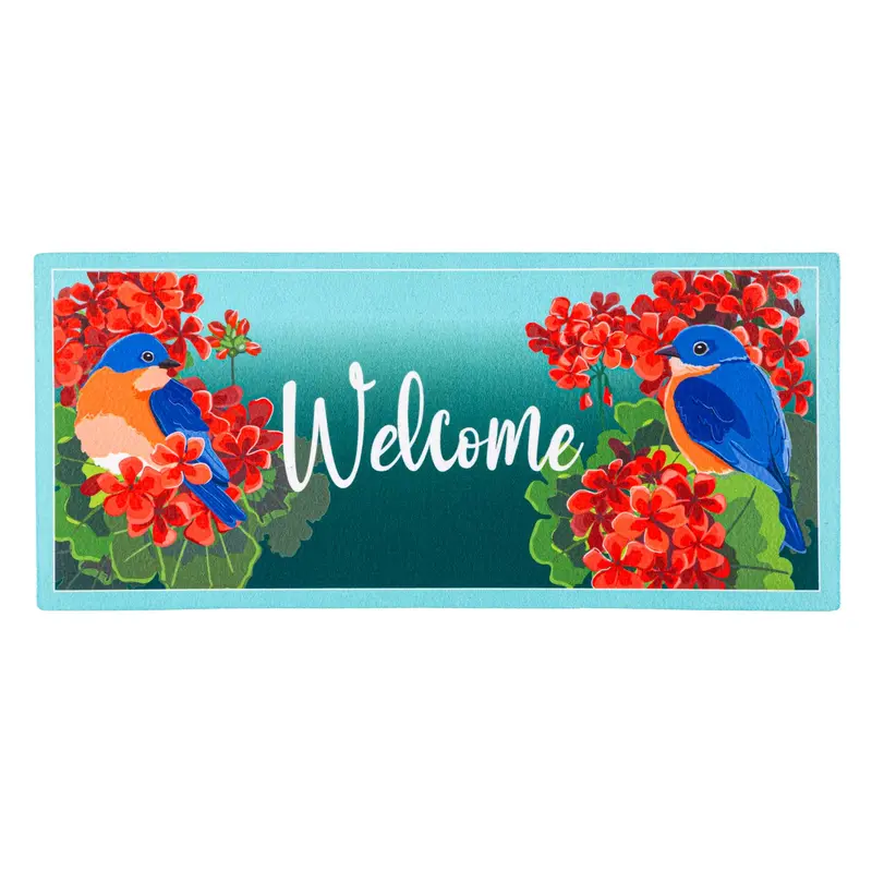 Bluebird Among Red Geraniums Sassafras Mat