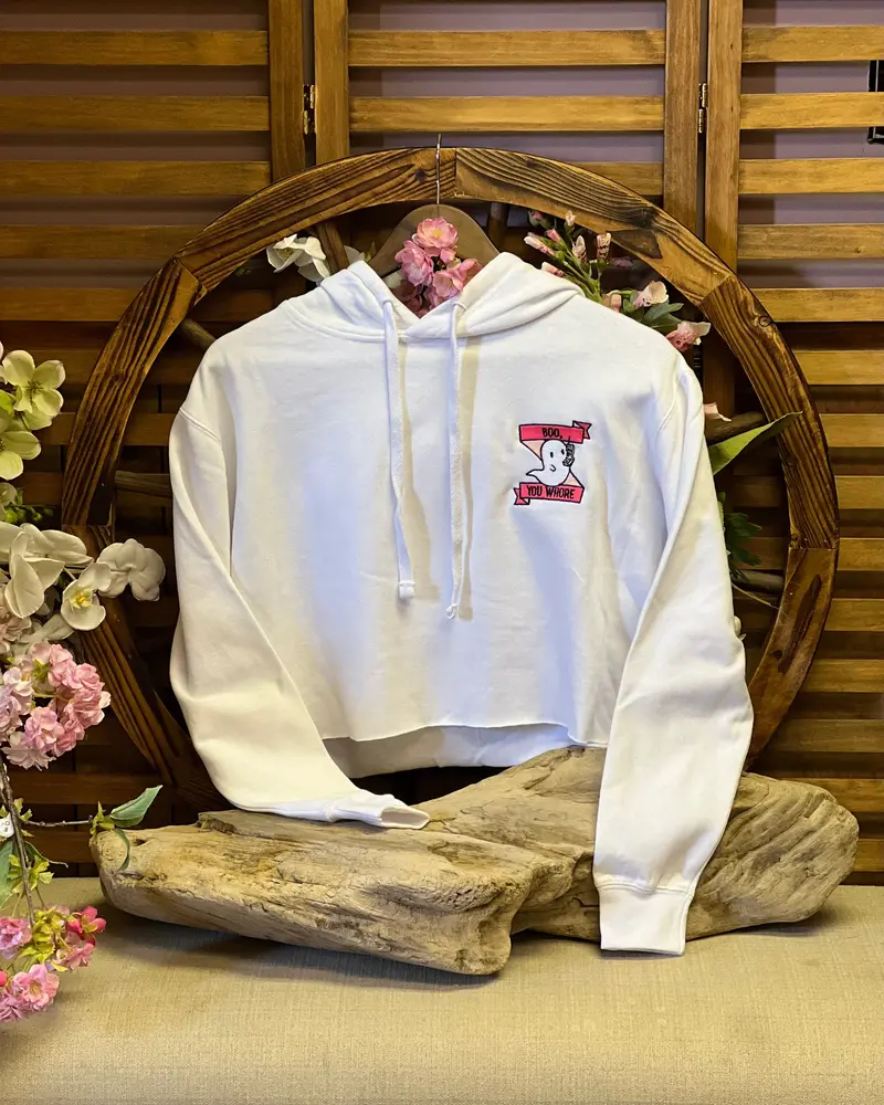‘Boo You’ Embroidered Cropped Hoodie