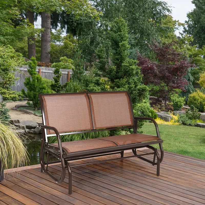 Brown 48″ Swing Glider Loveseat – Rocking Outdoor Lounge Chair for Backyard Comfort