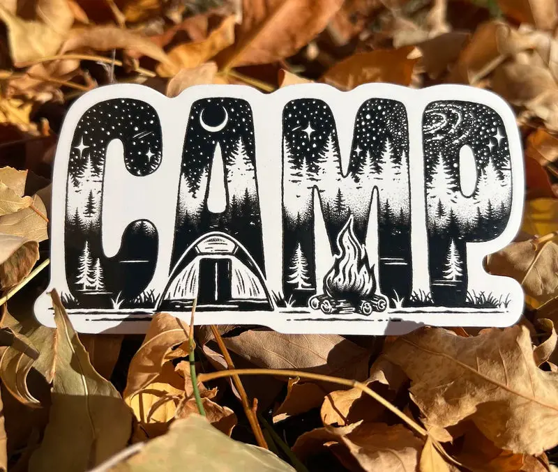 Camp Life Illustrated Sticker – Outdoor Adventure Decal
