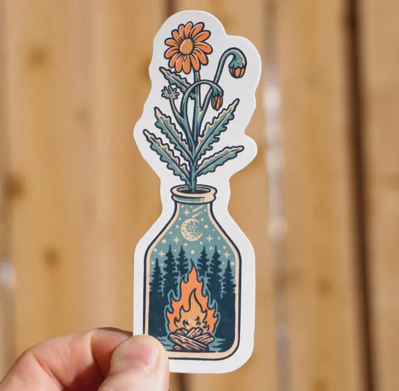 Campfire & Wildflowers Sticker – Botanical-Camp Hybrid Decal