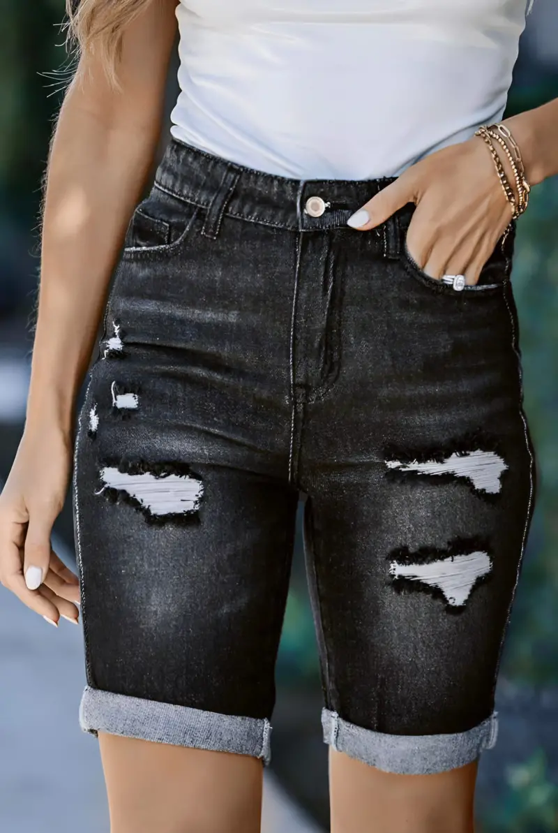 Classic Black Bermuda Shorts in Denim