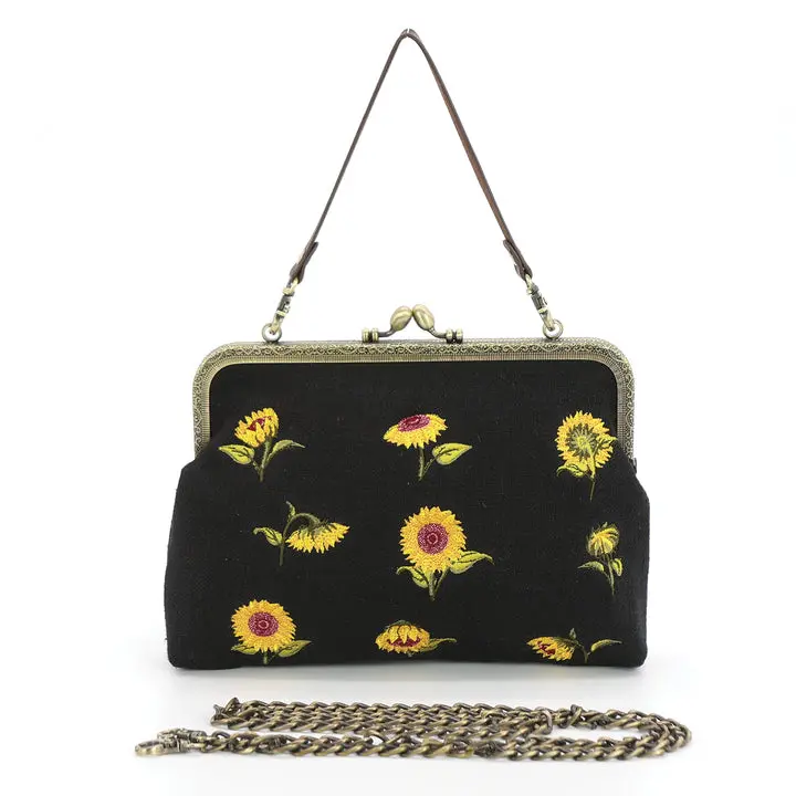Comeco Inc Sunflower-Print Kisslock Cotton Blend Tote Bag