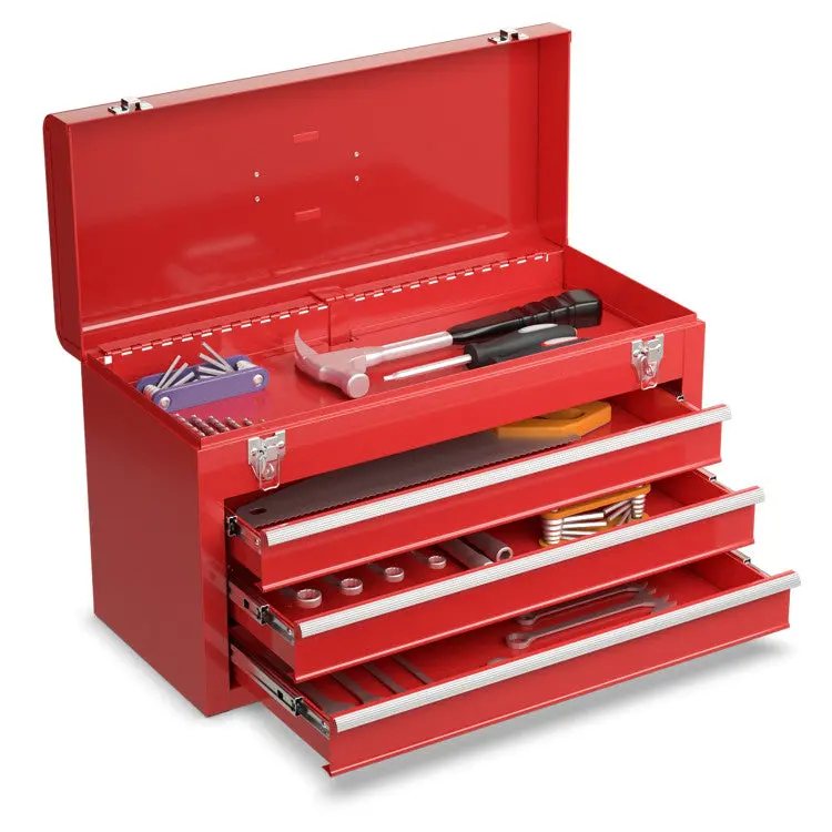 Compact 3-Drawer Garage Mechanic Tool Box with Portable Rolling Base