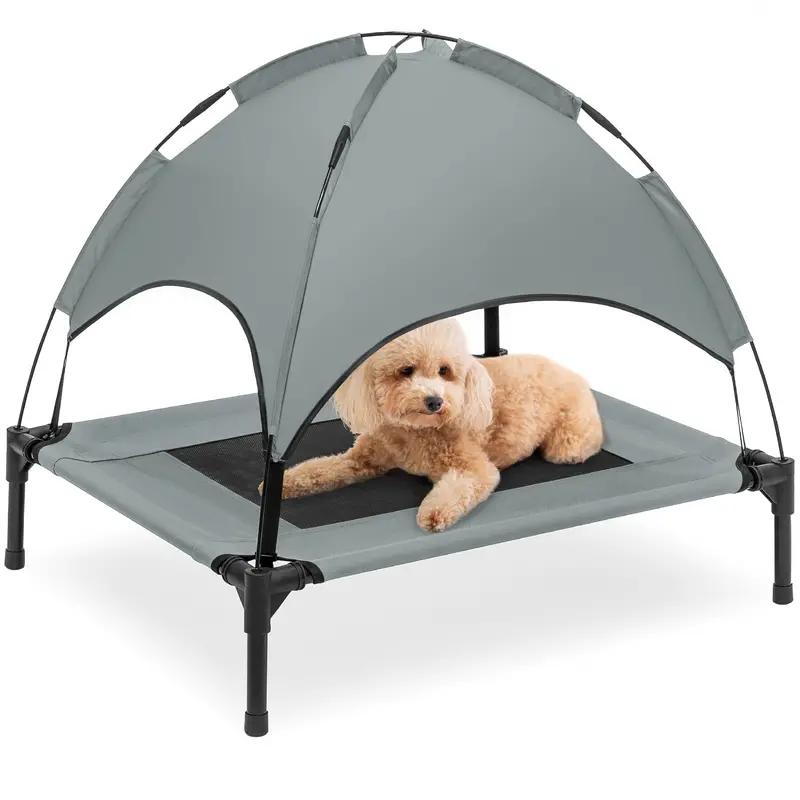 Compact Elevated Dog Cot with Canopy and Lightweight Carry Bag – 30-Inch Dimensions