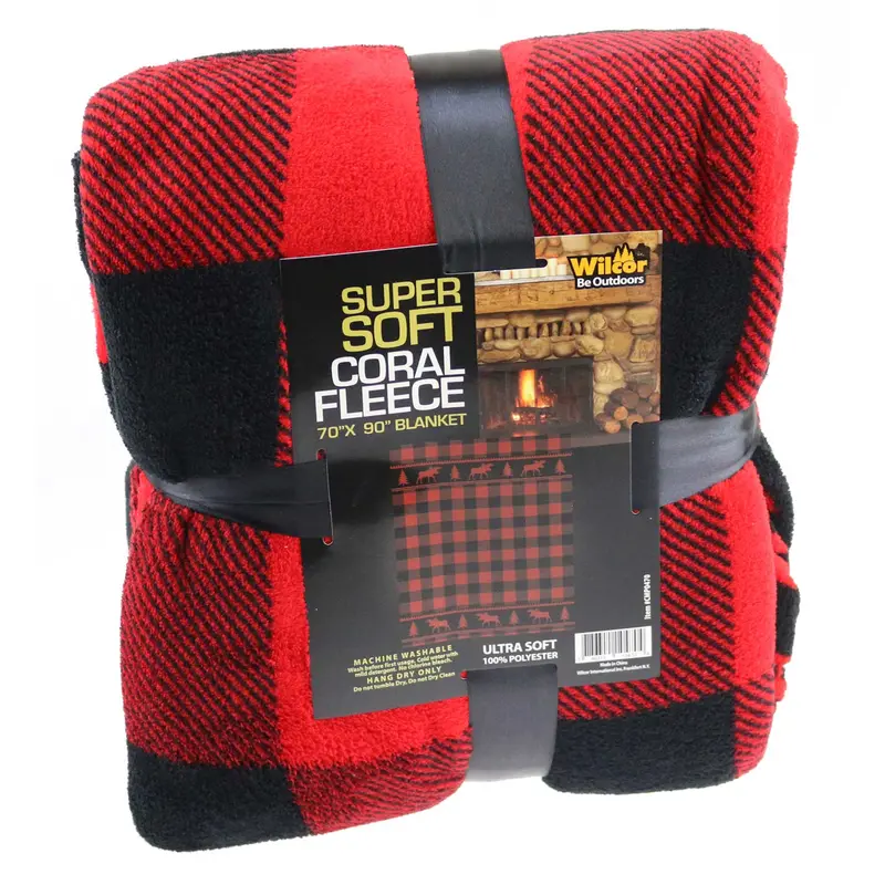 Coral Fleece Buffalo Plaid Blanket – 70×90 Inches