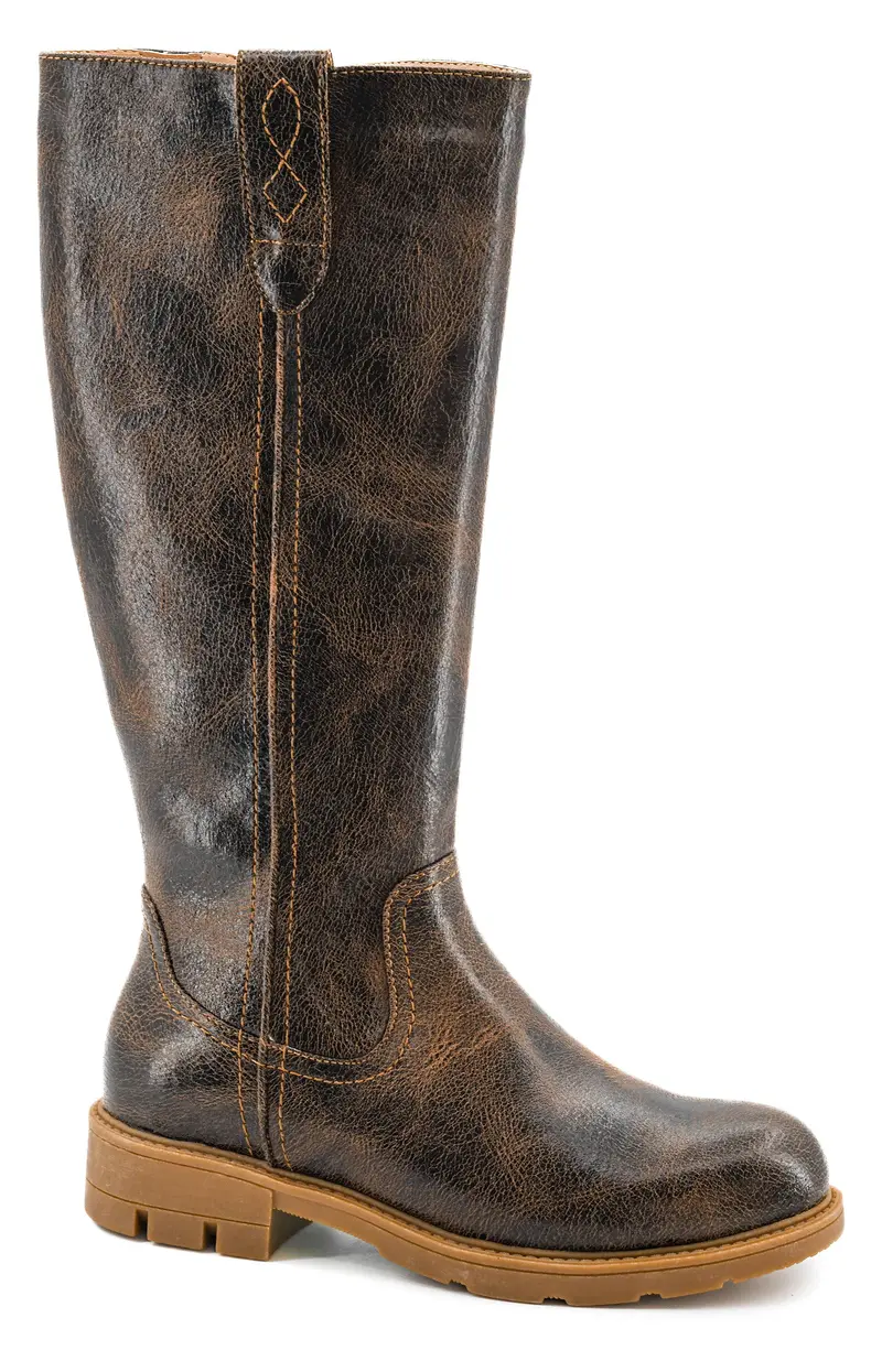 Corkys Gallop Espresso Crinkle Boot – Textured Brown Tall Boot