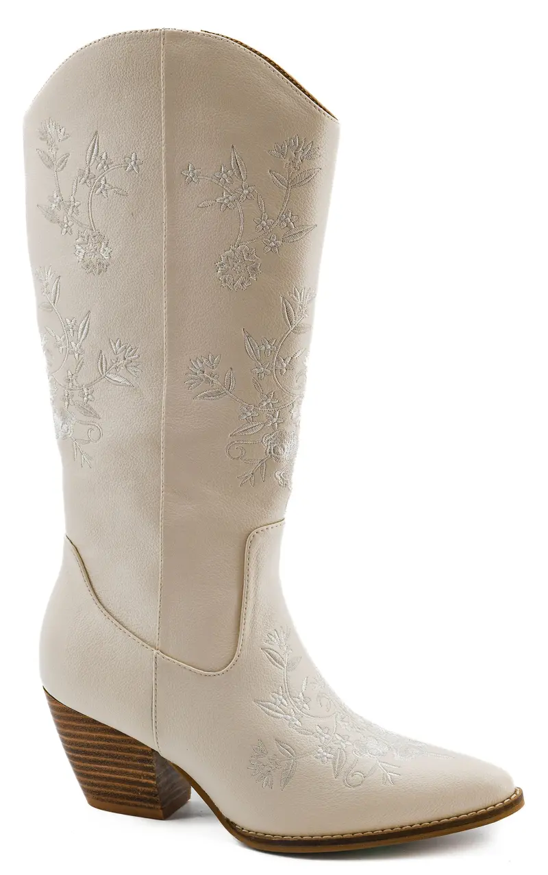Corkys Tumbleweed Boot – Soft Ivory Faux Leather Tall Design