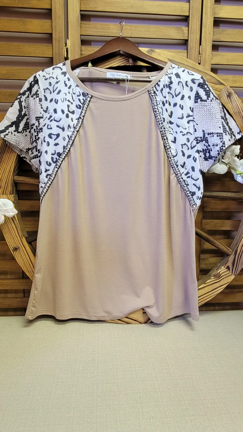 Cream Animal Print Short Sleeve Top – Soft French Terry