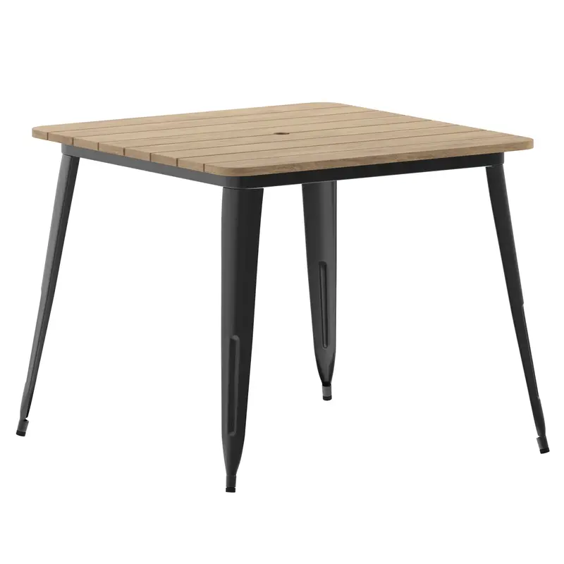 Declan All-Weather 36″ Square Dining Table – Poly Resin Top with Steel Base & Umbrella Port