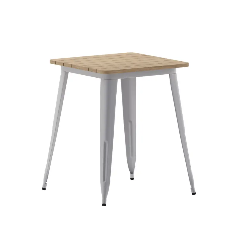 Declan All-Weather Poly Resin Dining Table – 23.75″ Square Indoor/Outdoor Table with Steel Frame