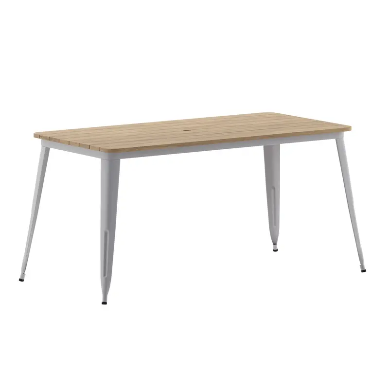 Declan Rectangular 30×60-Inch All-Weather Dining Table with Umbrella Hole & Steel Base