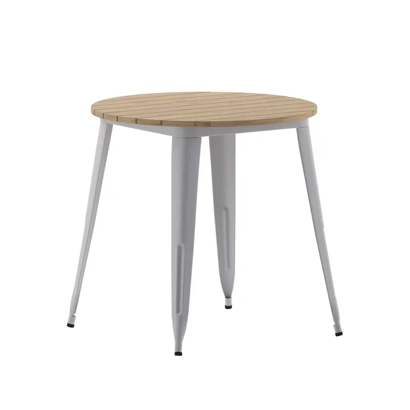 Declan Round 30-Inch All-Weather Dining Table: Poly Resin Top & Steel Frame