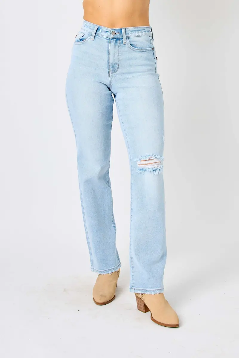 Destroy & Back-Ripped 90s Straight-Leg Jeans – High-Rise – Judy Blue