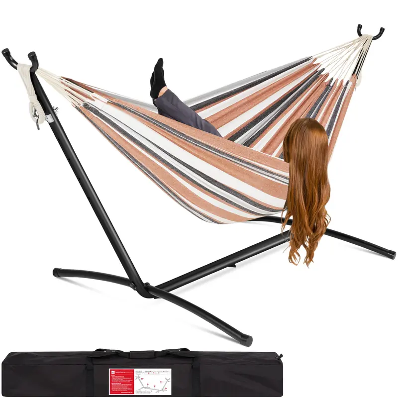 Double Hammock with Steel Stand – Brazilian-Style 2-Person Lounger + Carry Bag