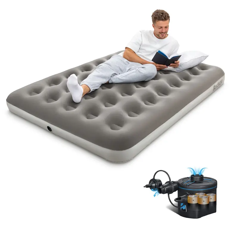 Double-Size Flocked Air Mattress with Cordless Rechargeable Electric Pump