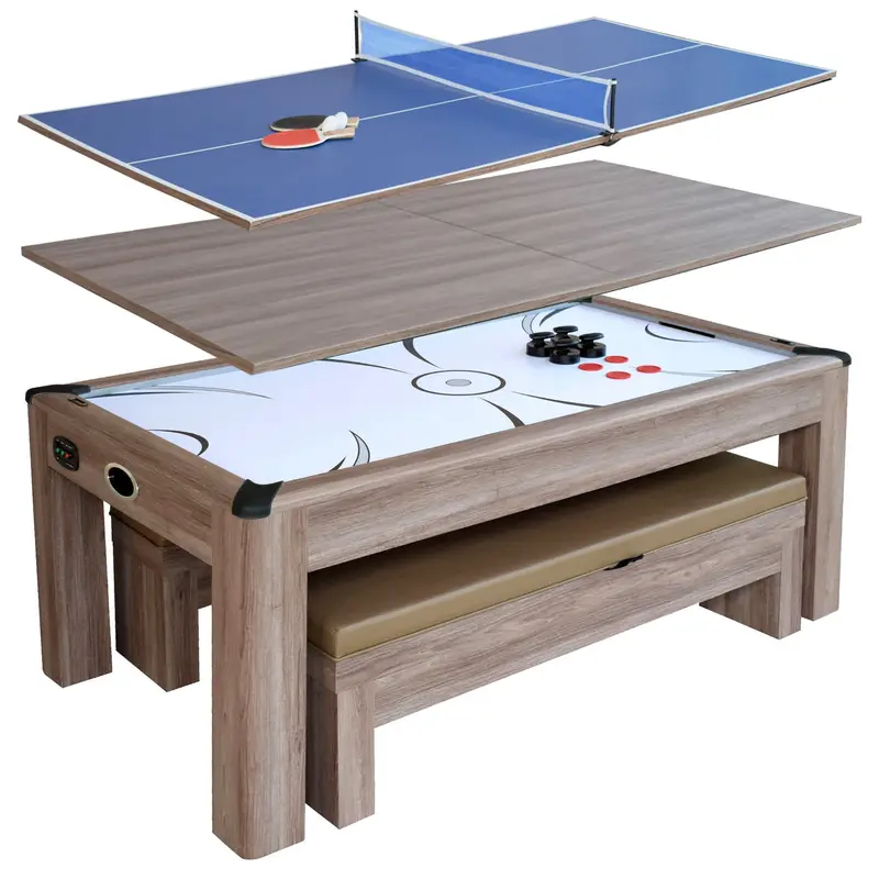 Driftwood 7-Foot Air Hockey Combo Set with Matching Benches