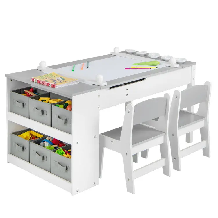 Dual-Function Wooden Art Table & Easel with Chair, Storage & Paper Roll – Gray
