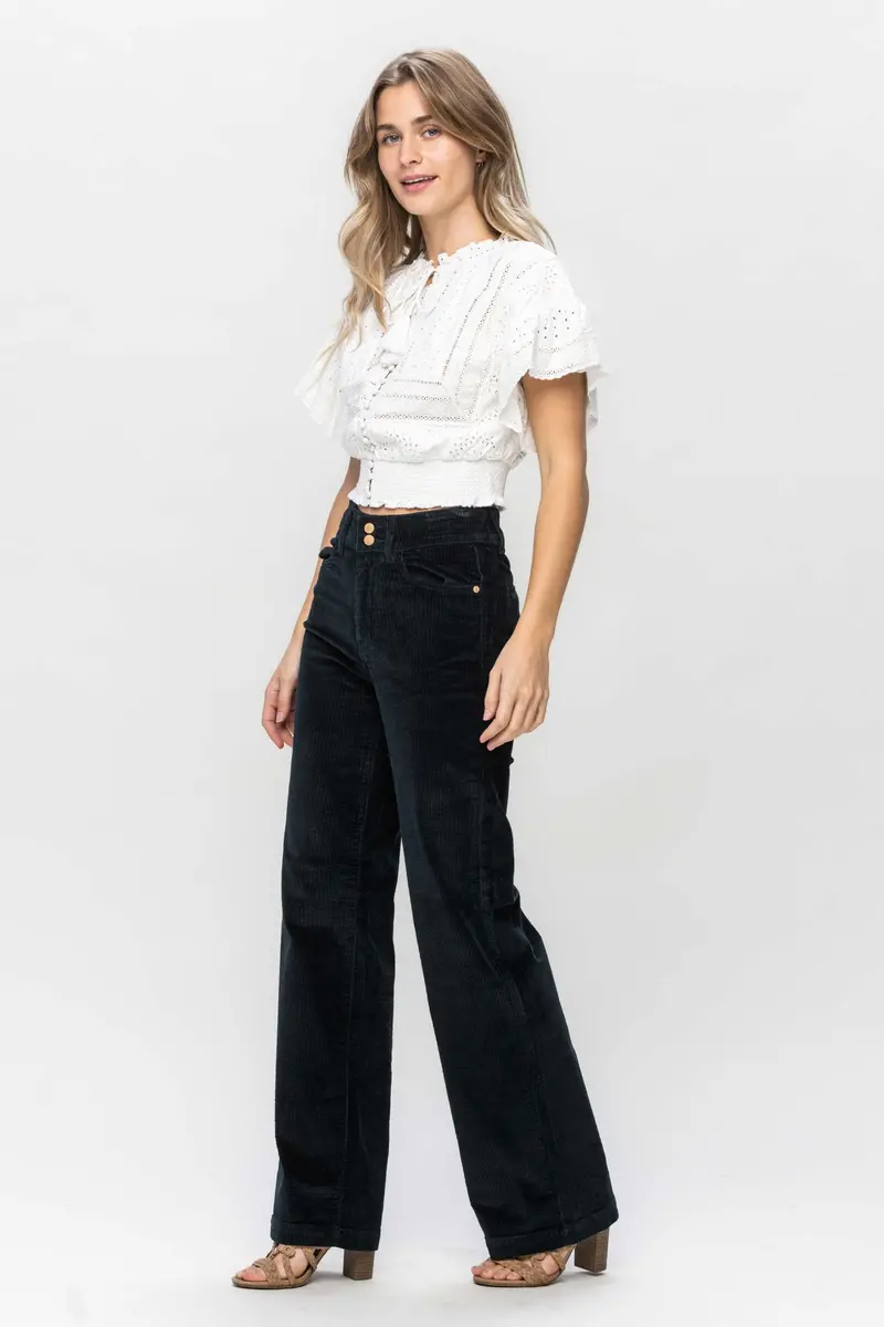 Emerald Green Wide-Leg Corduroy Trousers by Judy Blue