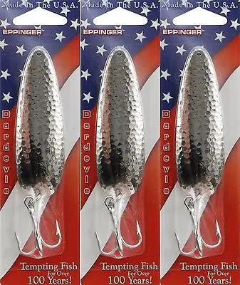 Eppinger Dardevle Hammered Nickel Spoon Lures – 1 oz, Model 62, 3-Pack